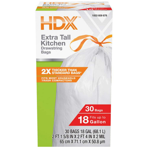 HDX Product Set HDX 18 Gallon Heavy-Duty Drawstring Kitchen and Compactor Trash Bags (30-Count) 0.69 kilograms