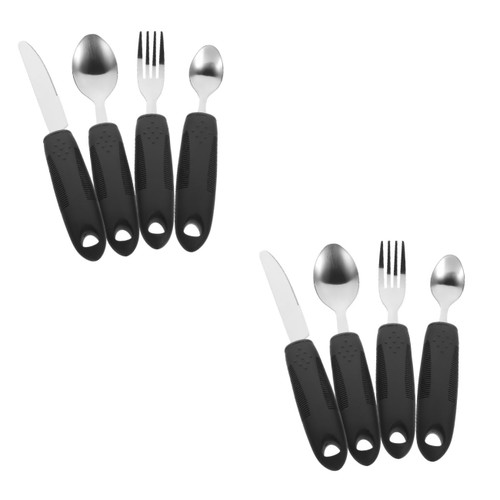 2 Sets Elderly Tableware Gadgets for adapted Cutlery Small Disabled Utensils Stainless Steel Serving Utensils Adaptive Tableware aldult Travel Plastic Dessert Spoon