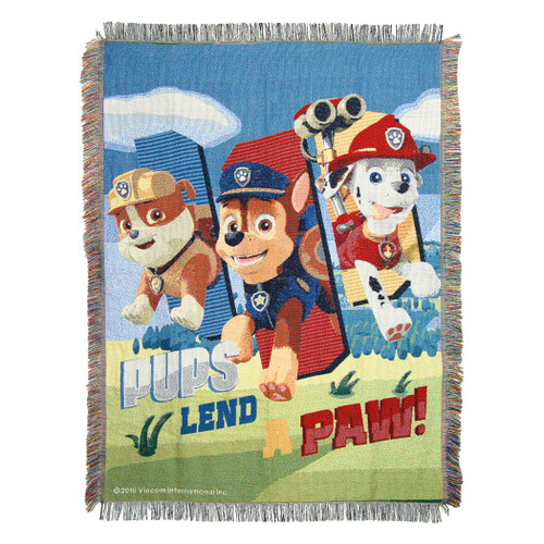 Nickelodeon's Paw Patrol, "Lend a Paw" Woven Tapestry Throw Blanket, 48"x 60", Multi Color