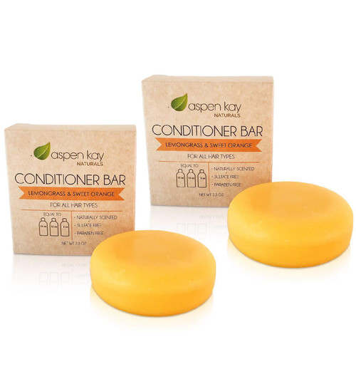 Solid Conditioner Bar, Made With Natural & Organic Ingredients, All Hair Types including frizzy hair, Sulfate-Free, Cruelty-Free & Vegan 2.3 Ounce Bar. (2-Pack Lemongrass & Sweet Orange)