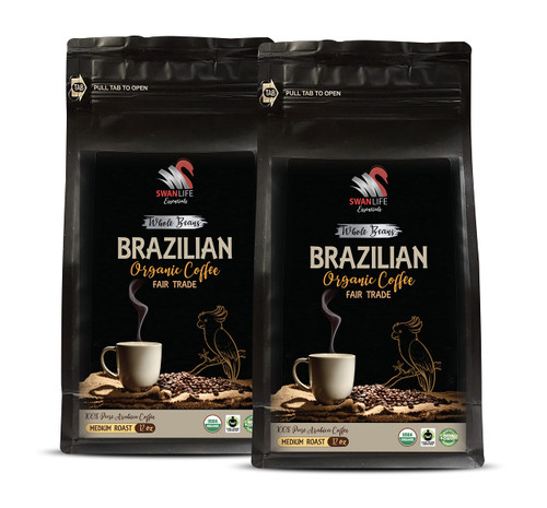 whole beans coffee gift set - BRAZILIAN WHOLE BEANS COFFEE ORGANIC, Medium Roast, non gmo, 100% Arabica, Fair Trade, low acid, organic coffee beans, brazilian coffee ground dark roast 2 Bags (24 Oz)