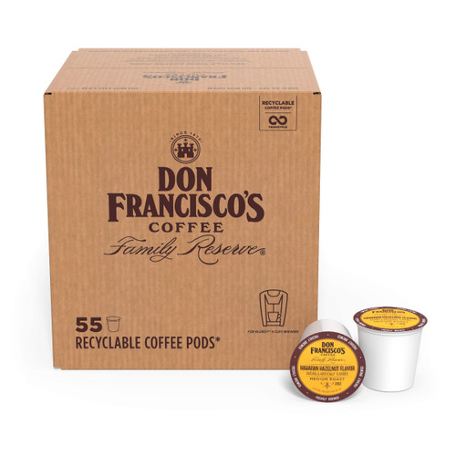 Don Francisco's Hawaiian Hazelnut Flavored Medium Roast Coffee Pods - 55 Count - Recyclable Single-Serve Coffee Pods, Compatible with your K- Cup Keurig Coffee Maker Don Francisco's Hawaiian Hazelnut Flavored Medium Roast Coffee Pods - 55 Count - Recyclable Single-Serve Coffee Pods, Compatible with your K- Cup Keurig Coffee Maker