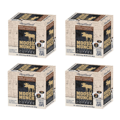 Moose Munch Single Serve Coffee by Harry & David, 4/18 ct boxes (72 Count) (Dark Chocolate Candy Caramel)