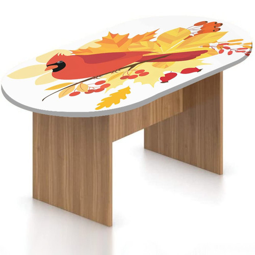 Oval Fitted Tablecloth, Red Bird Elastic Edged Polyester Table Cover,Autumn Season Cartoon Bird Print Fitted Table Pad, Fits Oval Tables up to 36" x 60", Kitchen Dining Buffet Tabletop Decoration