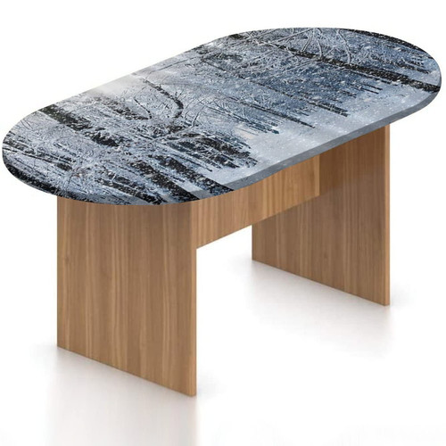 XISUNYA Oval Fitted Tablecloth, Forest Elastic Edged Polyester Table Cover,Winter Snow on Trees Print Fitted Table Pad, Fits Oval Tables up to 36" x 60", Kitchen Dining Buffet Tabletop Decoration