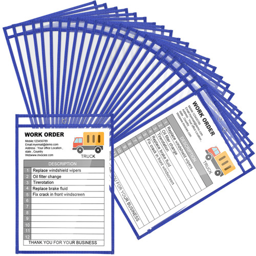 56 Pack Job Ticket Holders Reusable Dry Erase Pockets Plastic 10 x 13.8 Inch Shop Ticket Holders Sheet Protectors Job Order Pockets Teacher Supplies for Office Classroom Organization (Blue)