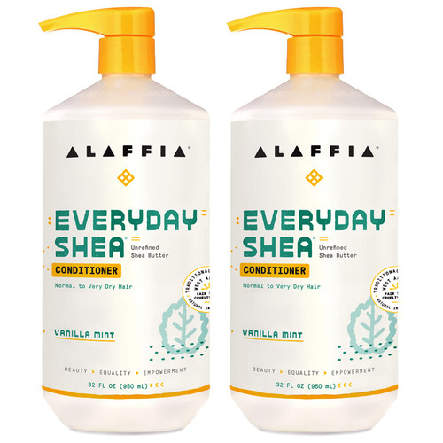 Alaffia EveryDay Shea Conditioner, Moisturizes, Restores and Protects, Made with Fair Trade Shea Butter, Cruelty Free, No Parabens, Vegan, Vanilla Mint, 2 Pack, 32 Fl Oz Ea