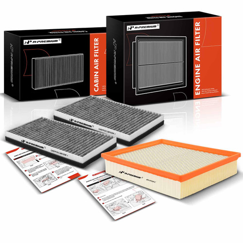 A-Premium 2-PC Engine & Cabin Air Filter with Activated Carbon Compatible with Chevrolet Silverado 1500 2500 3500, Suburban 1500 2500 3500, Tahoe & GMC Sierra 1500 2500 3500 & Yukon, Yukon XL 1500