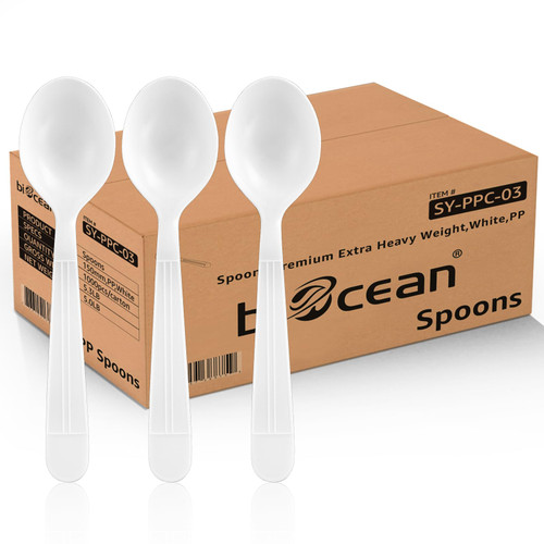 Biocean Plastic Spoons Extra Heavy Duty Disposable Soup Spoon White Silverware Plastic Spoons Disposable Bulk Cutlery Plastic Utensils Study Flatware-1000 Count for Home Party Picnic