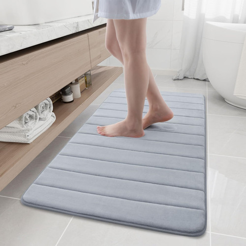 Buganda Memory Foam Bath Mat Rug, 47" x 24", Ultra Soft and Non-Slip Bathroom Rugs, Water Absorbent and Machine Washable Bath Rug Runner for Bathroom, Shower, and Tub, Grey