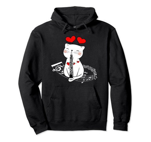 Cat Playing Oboe Music Instrument Cat Lover Oboist Men Women Pullover Hoodie