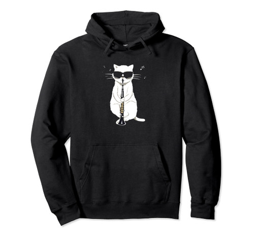 Cat Playing Oboe Sunglasses Musician Graphic Pullover Hoodie