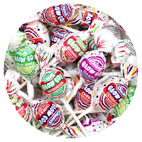 Charms Blow Pops, 5lb Bulk Bag (Approx 115), Assorted Fruit Flavored Bubble Gum Filled Lollipops, Individually Wrapped Bulk Hard Candy, The Hampton Popcorn & Candy Company