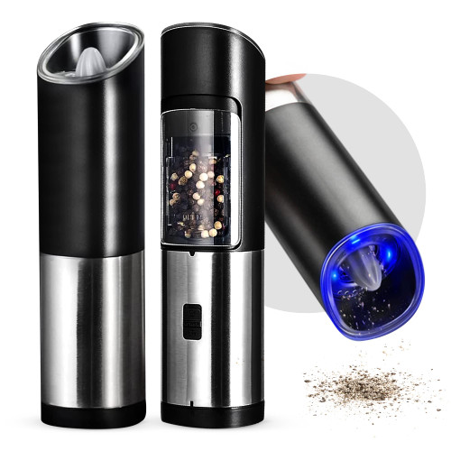 FRANIKAI Electric Salt and Pepper Grinder Set, Automatic Gravity Salt Grinder, Battery Electric Salt and Pepper Grinder, LED Light Electric Pepper Grinder, Adjustable Electric Salt and Pepper Shakers