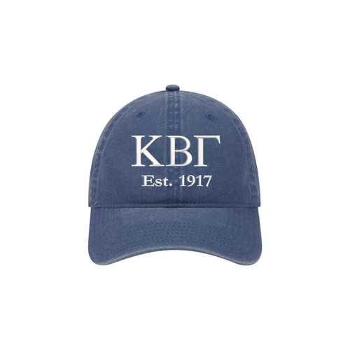 Kappa Beta Gamma Sorority Baseball Hat - Beta Embroidered Greek Letter Cap - KBG Pigment Dyed Cotton Twill (Navy)