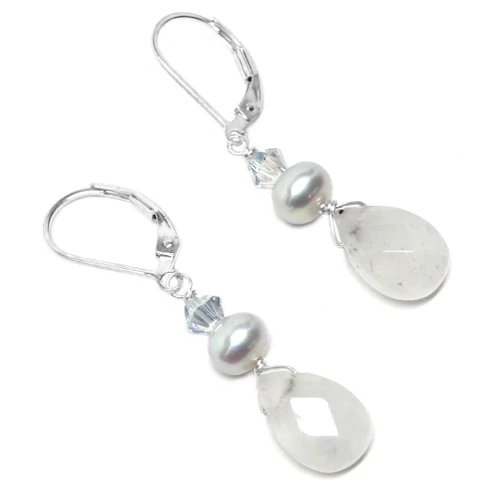Rutilated Quartz Briolette Sterling Silver Lever Back Earrings Crystal Cultured Freshwater Pearl