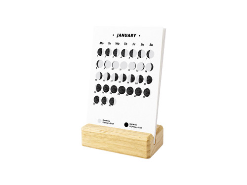 Small Desk Calendar with Lunar Phases for 2024, Moon Calendar with Wooden Base, Light Color