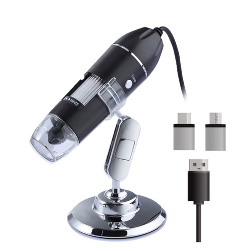 Microscope Accessories Kit for Adult Adjustable 1600X 8 LED 3 In1 USB Digital Microscope Electronic Microscope Camera for Zoom Magnifier Accessory (Color : Black, Size : 1600X)
