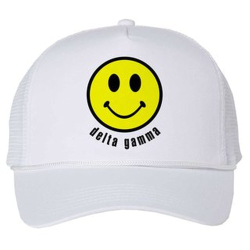 Delta Gamma Smiley Face Trucker Hat White