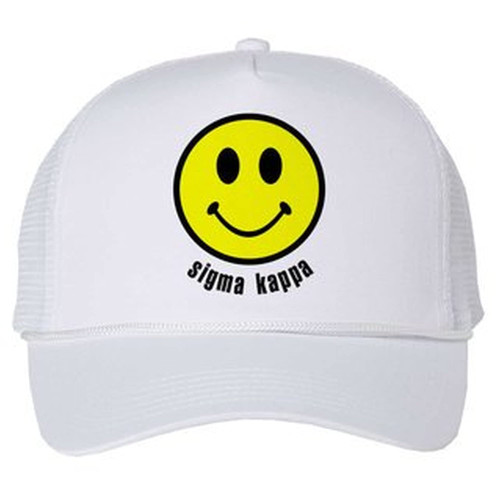 Sigma Kappa Smiley Face Trucker Hat White