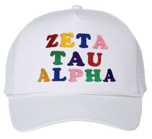 Zeta Tau Alpha ZTA Rainbow Trucker Hat White