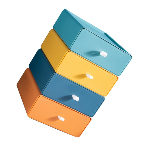 Parliky 4pcs Boxes Storage Box Stackable Drawer Make up Drawer File Table Drawer Desk Makeup Drawers Plastic Storage Bin Jewelry Drawer Case Draws Chest of Drawers Pp Color Contrast Office