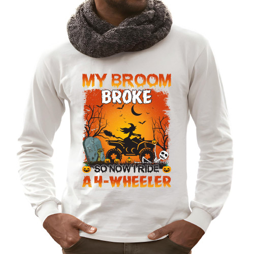 Halloween Gift for 4 Witches Fun Broom Riding Grey and Muticolor Unisex Long Sleeve T Shirt