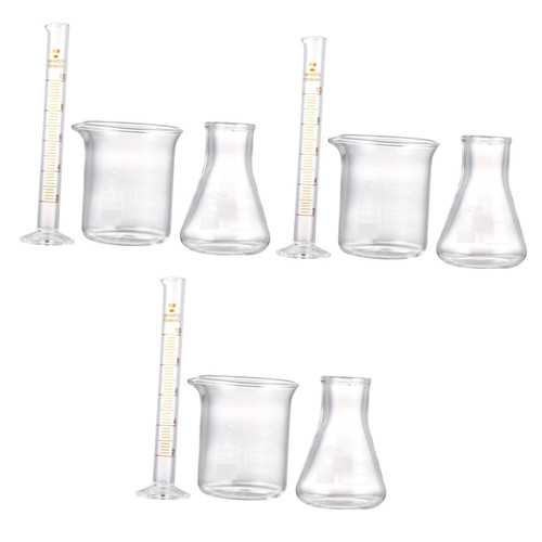 ULTECHNOVO 9 Pcs Beaker Measuring Cylinder Flask Glass Laboratory Flask Toolkit Narrow Mouth Flask Lab Measuring Cylinder Chemistry Flask Experiment Conical Flask Suit Scale Appliance