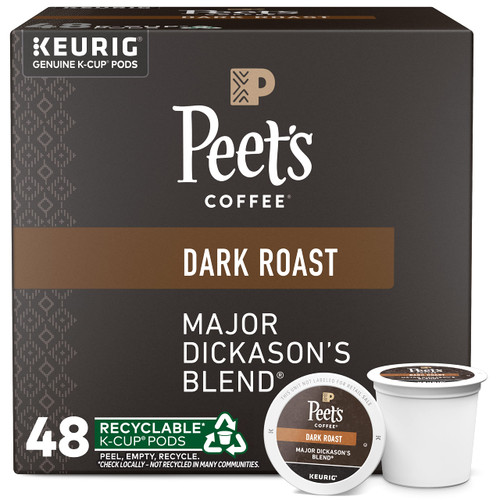 Peet's Coffee, Dark Roast K-Cup Pods for Keurig Brewers - Major Dickason's Blend 48 Count (1 Box of 48 K-Cup Pods) Peet's Coffee, Dark Roast K-Cup Pods for Keurig Brewers - Major Dickason's Blend 48 Count (1 Box of 48 K-Cup Pods)