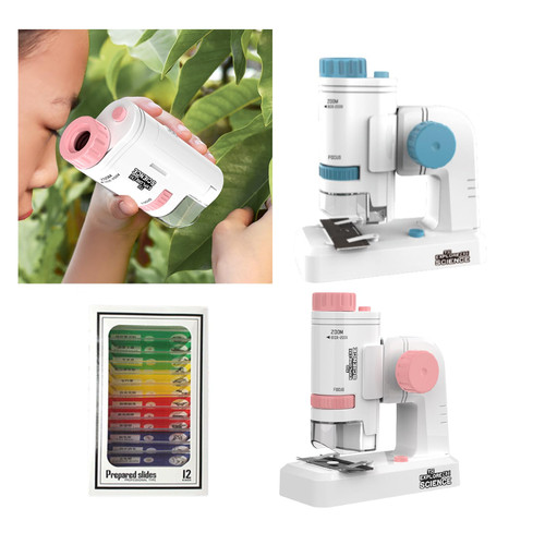Mini Labsters Portable Microscope Set, Kids Microscope?Miniscope, Microscopes for Kids Ages 8-12, Magnifying Glass with Light (Pink)