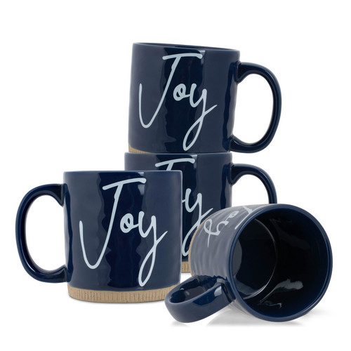 Lighthouse Christian Products Powerful Words Joy 15 ounce Ceramic Stoneware Coffee Mug Pack of 4, Navy Blue