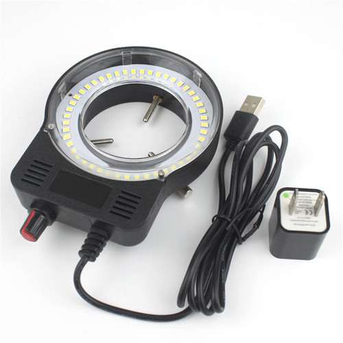 Microscope Ring Light Adjustable 48 LED Illuminator- 110-220V USB Output Adjustable Ring Light Iluminator Lamp for Industry Stereo Microscope Industrial Camera Magnifier (Color : Black with Adapter)