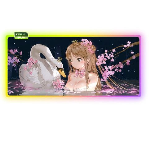 llsxi RGB Mouse Pad Non-Slip Base Large Gaming Mouse Pad Black Big Desk Pad Flower Swan and Sexy Girl PC Computer Mat Desktop Mat Keyboard Pad XL?15.74"x31.49"x0.12"?