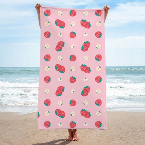 Ldihjaos Oversized Strawberry Beach Towel, Microfiber Beach Towels for Travel, Quick Dry Super Absorbent Beach Towels for Kids Adults, Sand Proof Pool Bath Towels for Beach Sports 30 X 60 inch