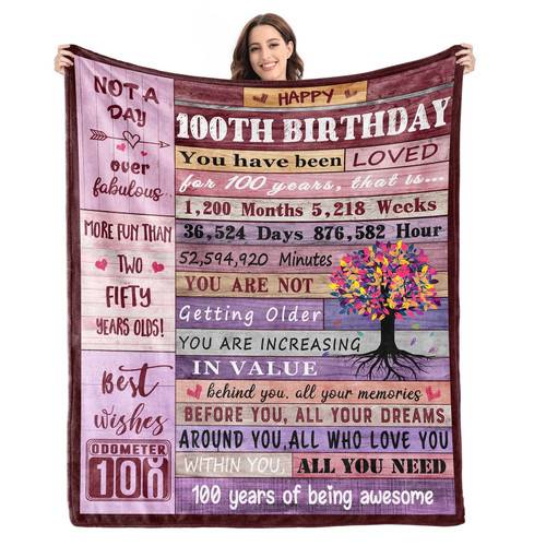 100th Birthday Gifts for Women Blanket,100th Birthday Decorations,Best Gifts for 100 Year Old Woman, Happy 1923 Birthday Gifts for Mom,Wife,Grandma,Turning 100 Gift,Soft Cozy Throw Blanket 60"x50" 100th Birthday Gifts for Women Blanket,100th Birthday Decorations,Best Gifts for 100 Year Old Woman, Happy 1923 Birthday Gifts for Mom,Wife,Grandma,Turning 100 Gift,Soft Cozy Throw Blanket 60"x50"