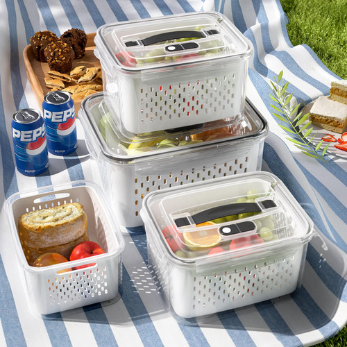 4 Pack Fruit Storage Containers for Fridge with vent holes and handle?Airtight Food Storage Containers Keep Fruits, Vegetables, Berry, Meat Fresh longer,BPA-free Fridge Storage Container with Lid