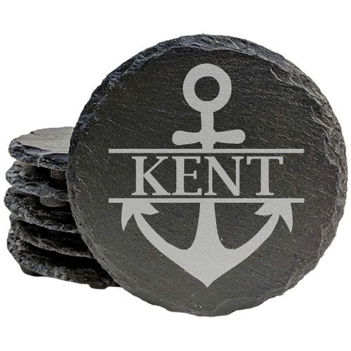 Anchor Personalized Custom Coasters - Round Slate - set of 5
