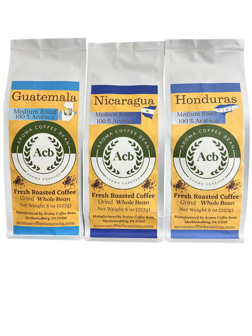 Aroma Coffee Bean Central American Coffee 3 Variety Pack Medium Roast Whole Bean