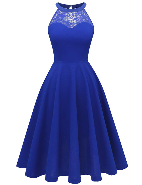 Bbonlinedress Halter Bridesmaid Formal Wedding Guest Short Cocktail Prom Teens Sleeveless Dress RoyalBlue XS