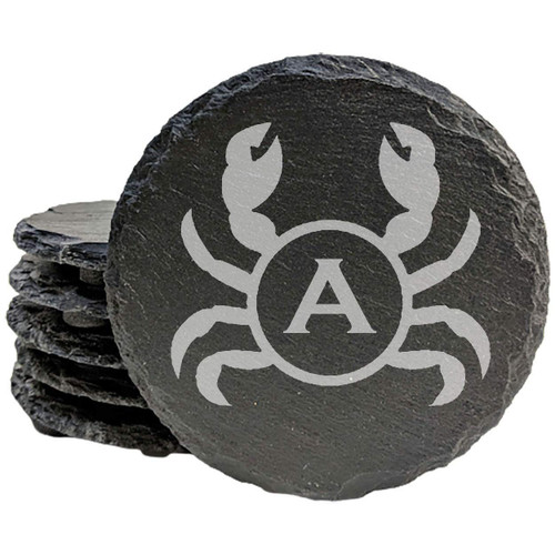 Crab Personalized Custom Coasters - Round Slate - set of 5