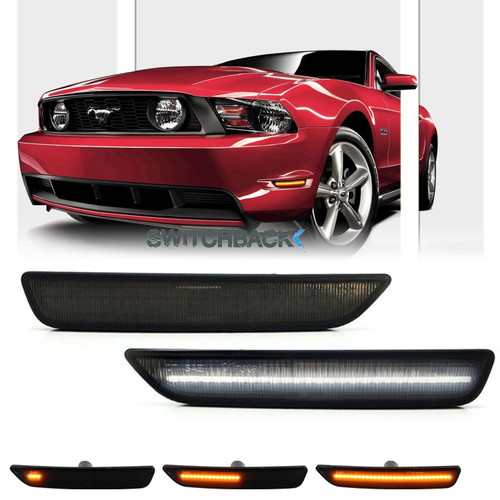 GSOWO Switchback Sequential LED Side Marker Lights for Ford Mustang 2010-2014, Smoked Lens Front Bumper Amber Turn Signal Reflectors and White DRL