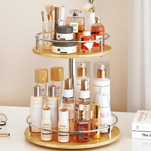 Makeup Skincare Organizer Storage, Rotating Wood Bathroom Lazy Susan Perfume Cosmetic Display, 2 Tier Lazy Susan Turntable for Cabinet Makeup Skincare Organizer Storage, Rotating Wood Bathroom Lazy Susan Perfume Cosmetic Display, 2 Tier Lazy Susan Turntable for Cabinet
