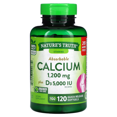 Nature's Truth Absorbable Calcium 1200 mg Plus D3 5000 IU per Serving Quick Release Softgels - 120 ct, Pack of 2