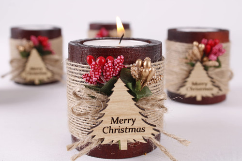 Pack of 10 Wood Tealight Candle Holder, Christmas Tealight Candle Holder Decorations, Wooden Cylinder Candle Holders for Table Centerpiece, Tealight Holder Thank You Gifts (Tree Tag, Dark Brown) Pack of 10 Wood Tealight Candle Holder, Christmas Tealight Candle Holder Decorations, Wooden Cylinder Candle Holders for Table Centerpiece, Tealight Holder Thank You Gifts (Tree Tag, Dark Brown)