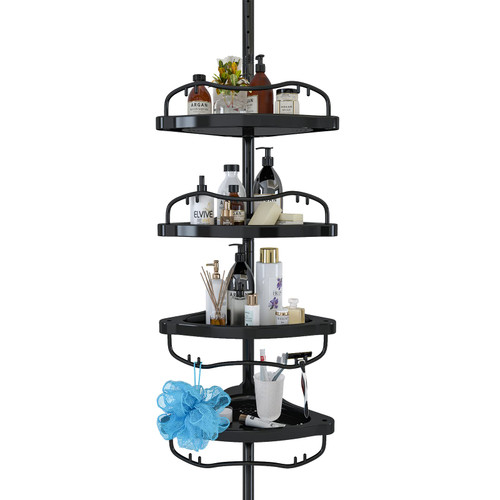 Shower Caddy Corner, 56 to 125 Inch Adjustable Tension Pole Corner Shower Caddy with 4 ABS Baskets,Rustproof Stainless Pole, Drill Free Shower Rack Organization, Shower Storage Shelf for Inside Shower