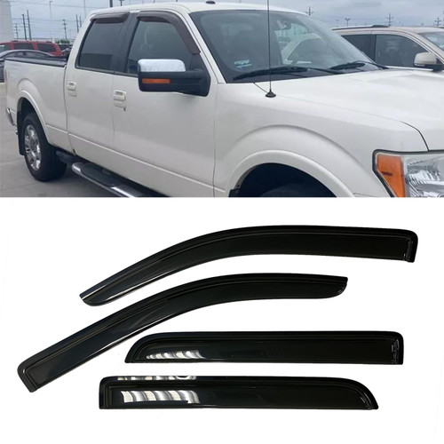 Smoke Tinted Window Sun Rain Visor Vent Guard Deflector Shade Compatible with Ford F-150 SuperCrew Cab 2009-2014