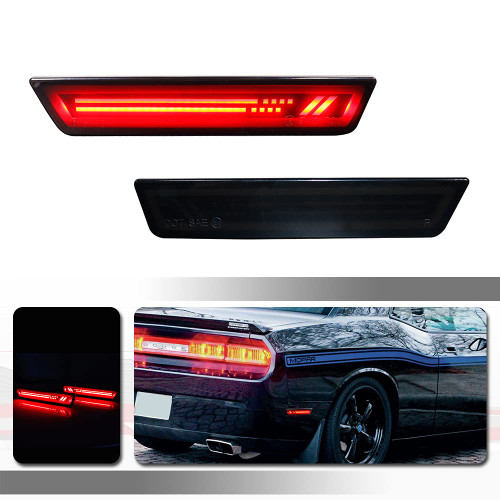 Tonsya logo style Full Red Led Smoked lamp kit Compatible With 2008-2014 Dodge Challenger & for 2011-2014 Dodge Charger Rear Bumper Side Marker Lights 2pc