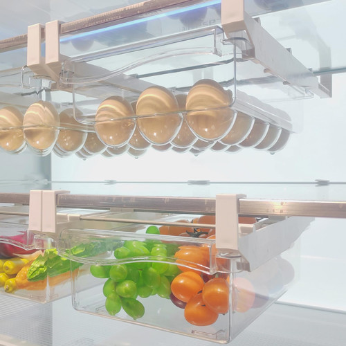 URALFA 2 Pack Fridge Drawer Organizer Egg Holder For Refrigerator Pull Out, Refrigerator Drawers for Fruit and Vegetable, Transparent Refrigerator Organization and Storage Box Fit for Fridge Shelf
