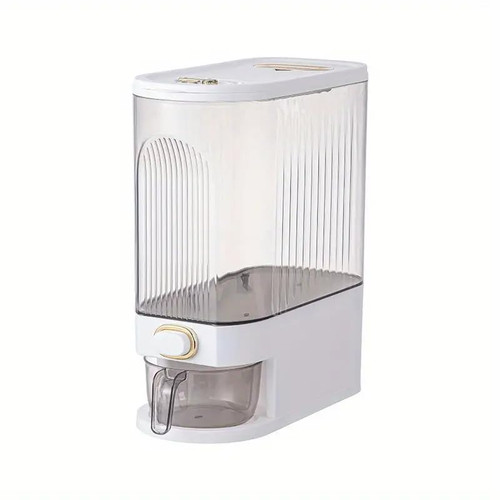 1pc Clear White. Rice Dispenser Large Sealed Grain Container Storage With Measuring Cup, 22Lbs Cereal Dry Food Storage Containers, Kitchen Organization Pantry Store For Dry Food