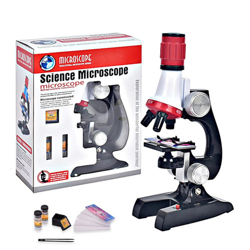 Microscope Kit 100-1200X Children Microscope Kit Laboratory Biological Microscope Microscope Lens Adapters (Color : Red)